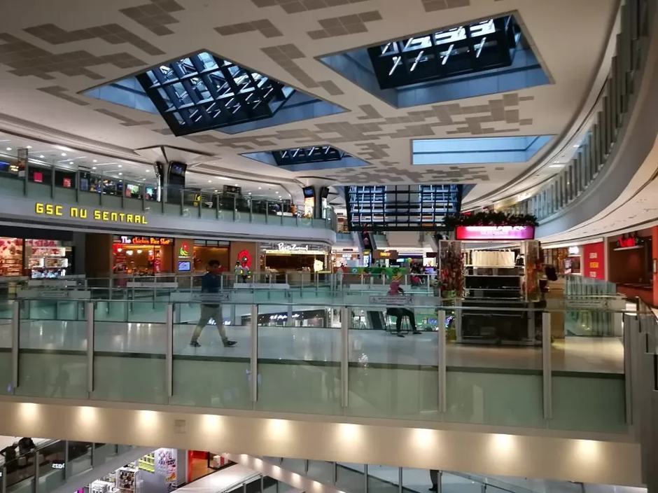 Looking across the NU Sentral atrium from an upper level