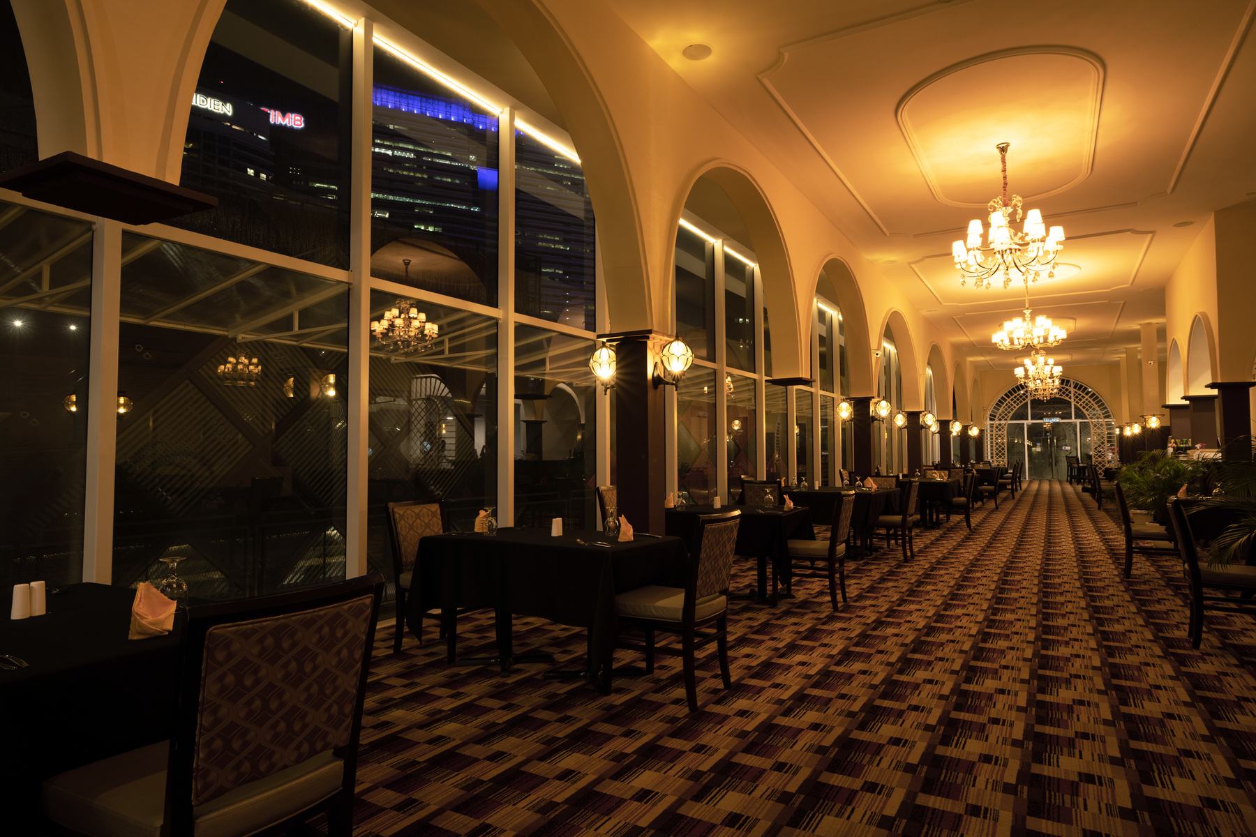 The dining hall at dusk